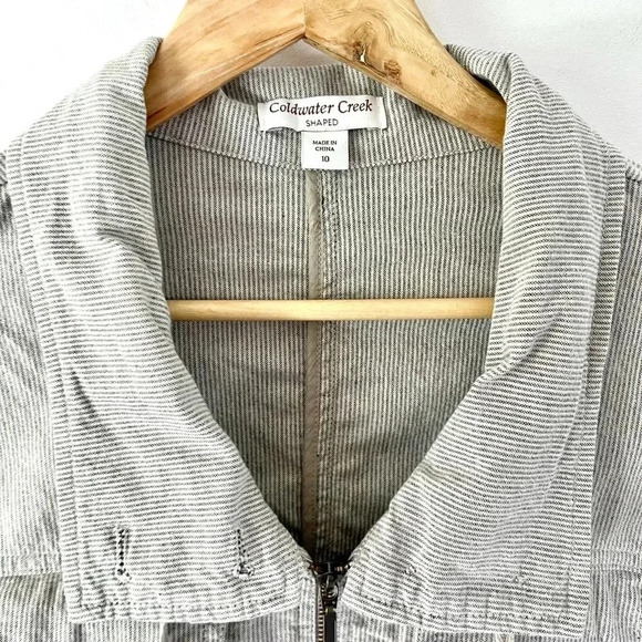 Coldwater Creek Shaped  Zip-Up Lightweight Striped Cotton Blend Roll Tab Jacket - Picture 5 of 11
